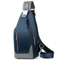 Heren borsttas van oxford stof in blauw en grijs met verstelbare schouderband - Grote Maat met USB / Blauw