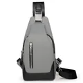 Graue und schwarze Herren Brusttasche aus Oxford-Gewebe mit verstellbarem Schultergurt - Einzelne Tasche / Klein / Grau