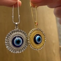 Böhmische Evil Eye Sicherheitsnadel-Brosche in Gold und Silber mit funkelnden Strasssteinen - Goldenes Rundes Auge