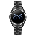 Reloj digital con pantalla táctil LED para mujer con diamantes y correa negra de moda - Negro
