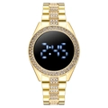 Reloj LED dorado de moda para mujer con pedrería brillante y pantalla digital - Dorado