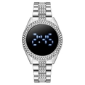 Reloj LED táctil para mujer en plata con incrustaciones de diamantes y correa de acero - Plateado