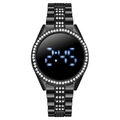 Orologio elettronico a LED nero da donna con lunetta di lusso e cinturino con diamanti incastonati - Nero
