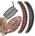 4-piece set including black and tortoise shell banana hair clips and hair combs - 4 Pcs Set (55g)