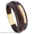 Bracciale multistrato in pelle marrone intrecciata da uomo con chiusura dorata 20,5cm - 20.5CM / Marrone + Oro
