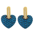 Goldene Herzohrringe mit türkisfarbenen Perlen und funkelnden Pavé-Kristallen - Marineblau