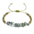 Pulsera tejida a mano con cuentas verde oliva y piedras naturales variadas - Ágata de la India