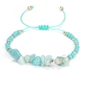 Pulsera tejida ajustable hecha a mano con piedras azul claro y cuentas de metal dorado - Amazonita