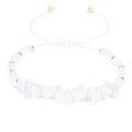Handmade woven bracelet featuring white irregular stones and adjustable white cord - White