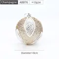 Pallina di Natale color champagne da 8cm con glitter dorati e motivi a foglia per l'albero - 8CM/12G / Champagne