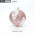 Pallina di Natale rosa da 8cm con motivi a foglie argentate e gancio per appendere - 8CM/12G / Rosa
