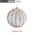White and coffee Christmas foam ball with snow texture and brown sequins, diameter 8cm - 8CM White Sequin Vertical Stripe Ball / White