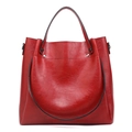 Retro deep red oil wax leather bucket bag with top handle and vintage rivet detail - Red