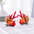 Festive red reindeer antler hair clips with orange deer and plush pom-poms for girls - Reindeer Pair