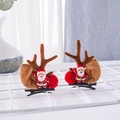 Cute reindeer antlers hair clips with 3D Santa Claus figure and red pom-poms set - Waving Santa Pair