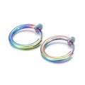 Rainbow gradient spring clip-on earrings in polished titanium steel on white background - Small Rainbow (KE97322-WGHW)