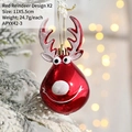 Set of 2 shiny red reindeer Christmas tree ornaments with silver antlers and snowy background - Red Reindeer (2 Pcs) / 11x5.5cm/24.7g