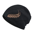 Berretto invernale in maglia da uomo con ricamo di grano e fodera in pile nero - Cappello Lungo Nero Grande