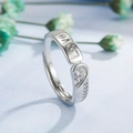 Silver-plated zircon engagement ring with a round center stone and heart detail - Adjustable Open / Female Style / Silver