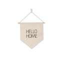 Triangle canvas enamel pin banner with HELLO HOME text and hanging wood pole - HELLO HOME, 40*62cm