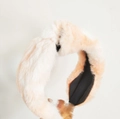 Detailed close-up of soft rabbit fur-style knotted headband in a beige gradient finish - Beige Multicolor