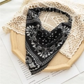 Elastic wide headband with white paisley patterns on black fabric for women - Black