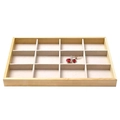 Macro shot of 12-slot wooden jewelry tray with beige velvet lining for rings and studs - 12-Grid Tray