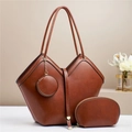 Set di tre borse tote in pelle marrone con apertura a V e dettagli in metallo dorato - Giallo Terra