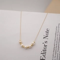 French style gold titanium necklace with elegant freshwater pearls and gold beads - 5 Pearls Style