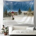 Arazzo natalizio con scena di neve invernale e pini per decorazioni da parete - 150x130cm / Notte Blu Segnale Stradale Innevato