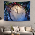 Arazzo natalizio con orologio vintage, rami di pino e bacche rosse a muro - 150x130cm / Orologio Invernale Vintage