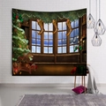Tapiz navideño con vista acogedora de ventana interior, árbol decorado y calcetines - Estilo 4-Árbol de Navidad y Biblioteca Acogedor / 150x130cm