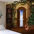 Christmas wall tapestry with vintage bookcase and festive tree for room decoration - 150x130cm / Style 2 (Vintage Magic Library)