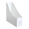 White plastic desktop file organizer box with side finger hole and curved front opening - White