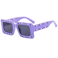 Square cutout sunglasses in purple frame with dark lenses for hip hop fashion style - Solid Purple C04