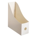 Cream white textured desktop magazine file holder with circular metal pull handle - Beige