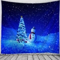 Arazzo natalizio con albero luminoso e pupazzo di neve su sfondo blu scuro - Albero di Natale blu luminoso / 150x130cm