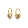Elegant gold heart lock earrings with sparkling micro-pave cubic zirconia on white background - Gold with White Zirconia