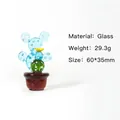 Sky blue glass cactus miniature with white spots and yellow flower in reddish pot - Cactus Style 4