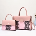 Pink faux leather 3-piece bag set with crocodile texture pattern and metal buckle - Pink