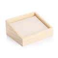 Solid wood jewelry display tray with slanted beige fabric lining for rings and earrings - Linen Flat