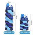 Botella deportiva plegable de silicona con diseño camuflaje azul y mosquetón - 500ml / Azul Camuflaje A
