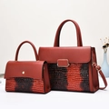 Deep red handbag set with crocodile pattern texture and golden square metal clasps - Burgundy
