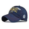 Detailed embroidery of USA and est.1987 on a vintage washed navy cotton baseball cap - Navy Blue