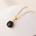 Golden teardrop titanium necklace with color-changing stone and sparkling zircon pendant - Lips Chain / Gold