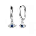 S925 silver needle evil eye hoop earrings with blue and white stones on white background - Earrings Style / White Gold