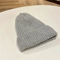 Hellgraue Rippstrick-Beanie-Mütze für den Winter mit dicker Wolltextur - Erwachsene 53-58CM Kopfumfang / Hellgrau