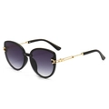 Chic butterfly cat eye sunglasses with purple gradient lenses and gold cage temples - A03 Z-4 / Bright Black / Gradient Gray