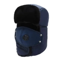 Detalle de gorro de invierno azul marino con forro de piel sintética y máscara de válvula - Talla única / Azul