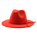 Classic bright red wool felt jazz fedora hat with wide brim and matching ribbon band - M (56-58cm) / Orange Red